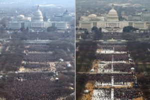 side-by-side comparison of crowds at the Obama inauguration of 2013 and the Trump inauguration of 2017