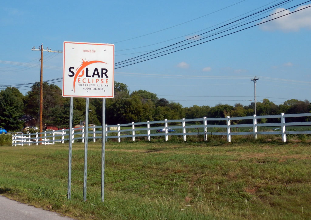 Sign near Hopkinsville, KY, "Home of Solar Eclipse August 21, 2017"