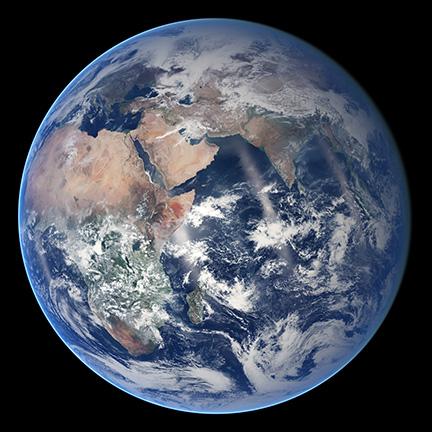 Earth from space, light cloud cover over Africa, the Arabian peninsula, and southern Asia